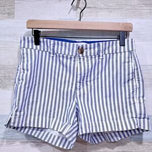 Old Navy Everyday Chino Shorts Blue White Stripe Mid Rise Twill Casual Womens 4